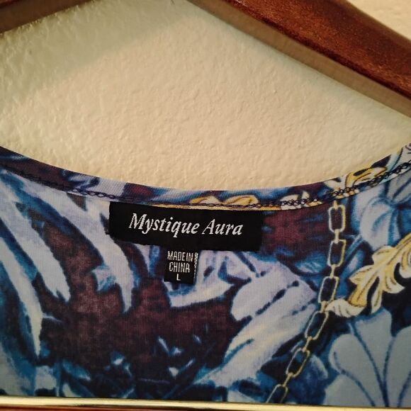 Midi Blue Abstract Dress Formal With Sleeves - Picture 6 of 6